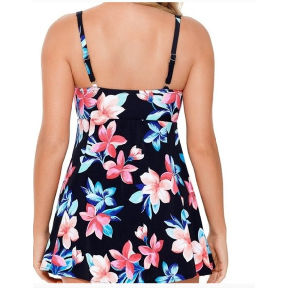 Swim Solutions bow front black floral swim dress Size 8 NWT - Picture 2 of 7